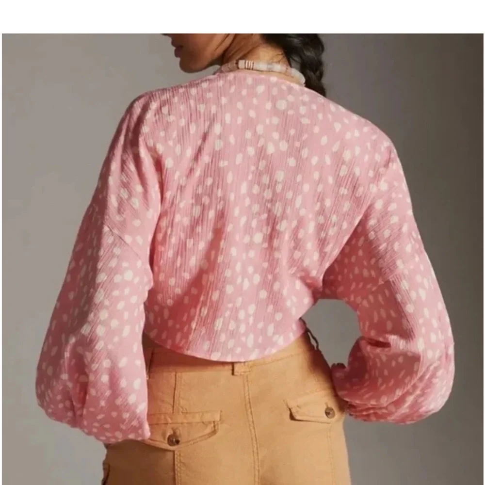 Anthropologie Pink‎ and White Polkadot Tie Front Kimono NWT - Picture 2 of 12